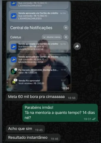 Print: notificações de venda somando R$60 mil em 14 dias